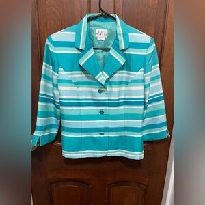 David Warrenwomen’s size 20 Turquoise awhite stripes 3/4 sleeve pure silk jacket